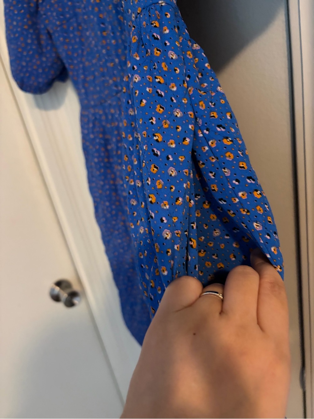 Blue Puff Sleeve Floral Quilted Mini Dress - Picture 2 of 7